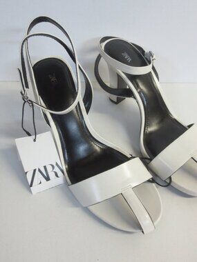 ZARA WOMEN'S HIGH HEEL SANDALS - CREAM/BLACK - US 9